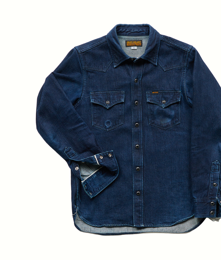 Chemise Western Denim Homme Insearsh - Taille L, Délavé Foncé, Patches Coudes Rouges