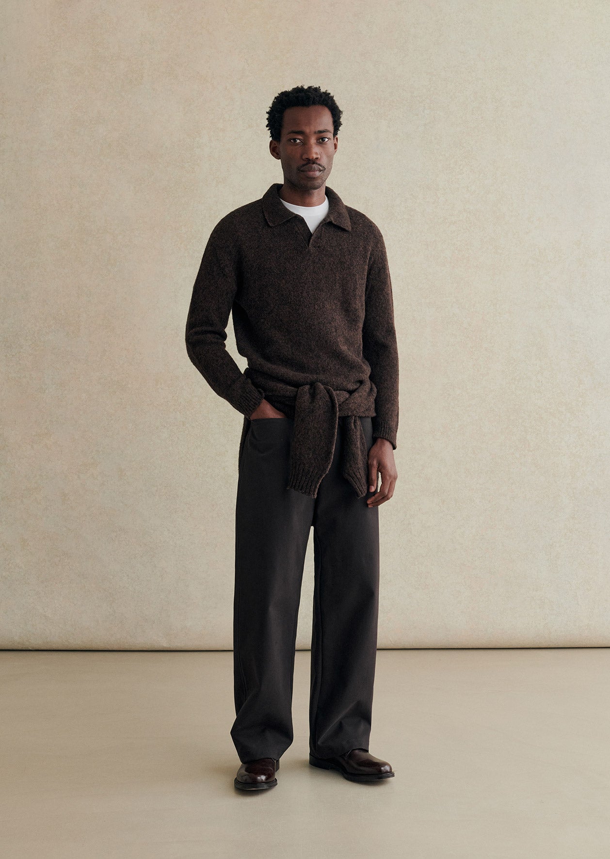 Knitted long sleeve polo