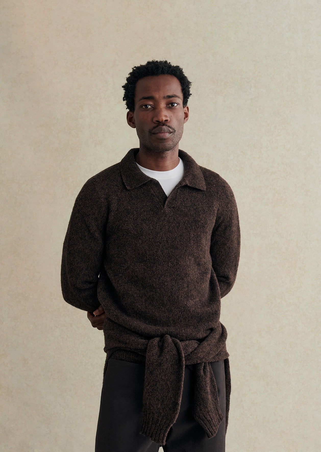 Knitted long sleeve polo
