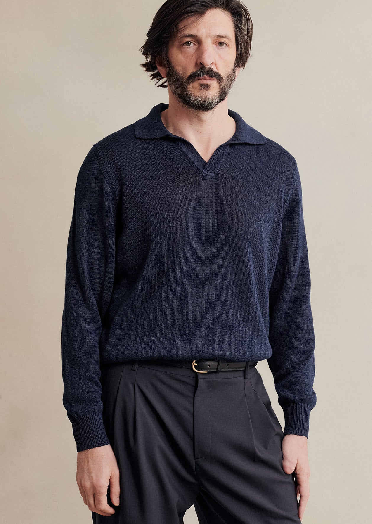 Knitted Long-Sleeved Polo