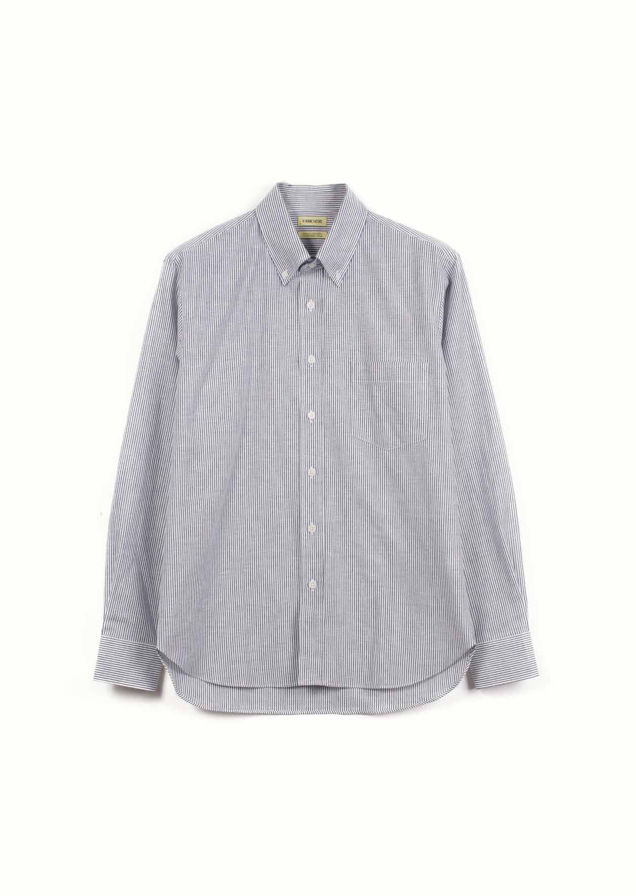 De Bonne Facture - Buttondown shirt - Striped cotton - White & blue