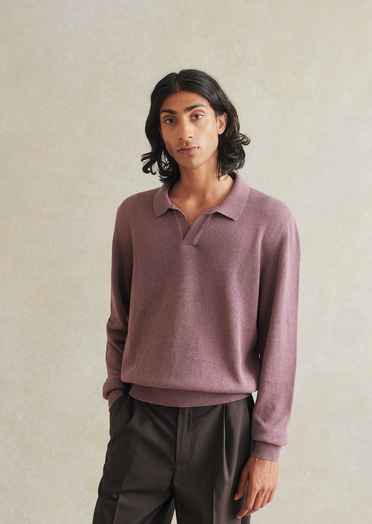 Knitted Long-Sleeved Polo