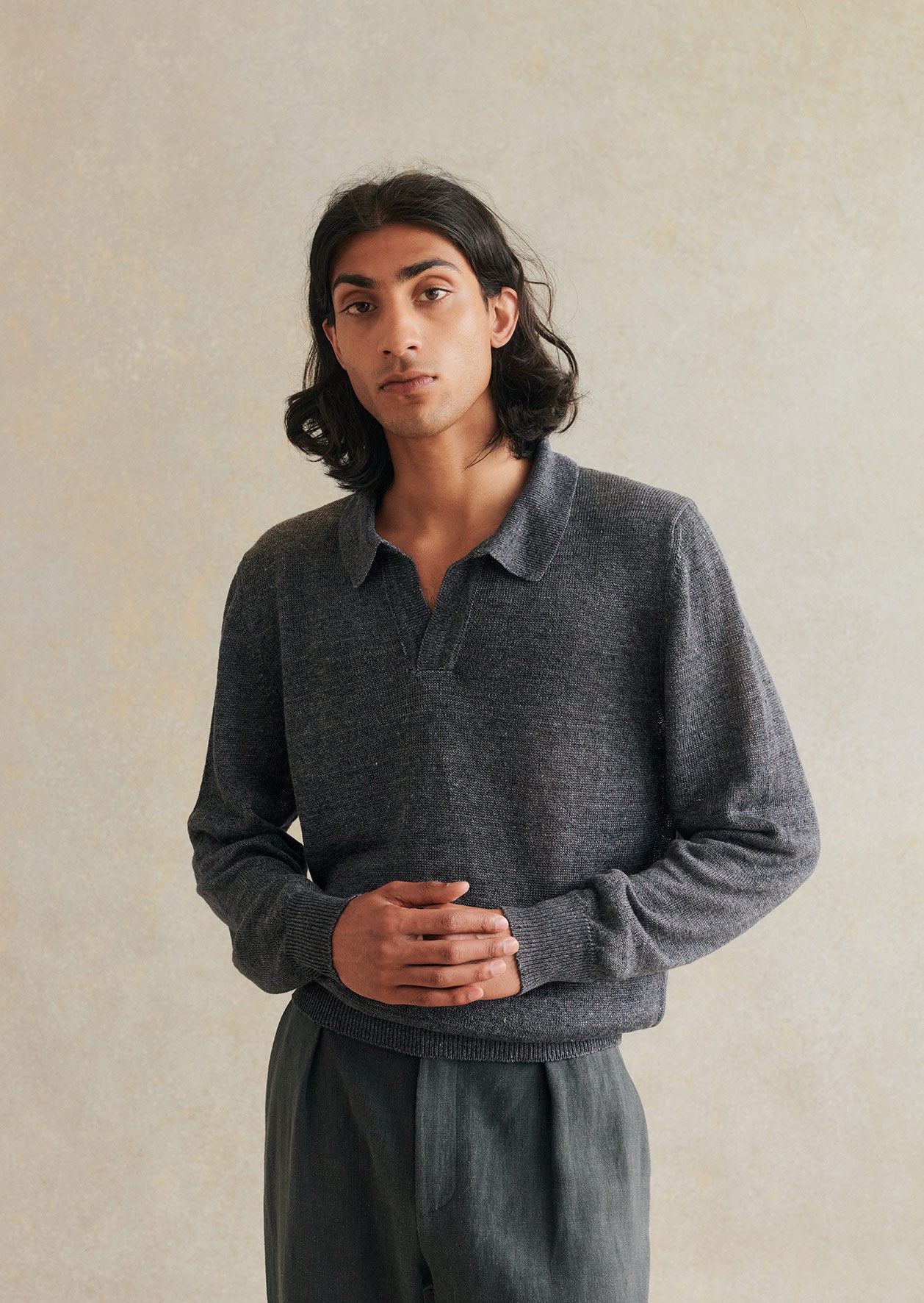 Knitted Long-Sleeved Polo