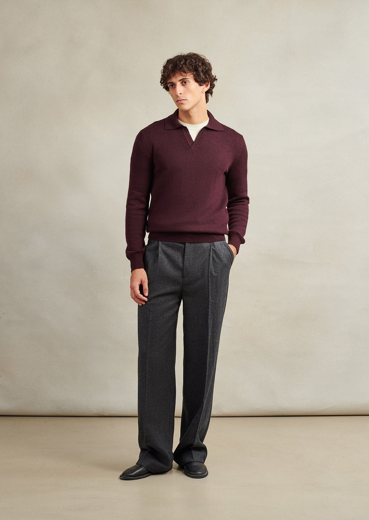Knitted long sleeve polo