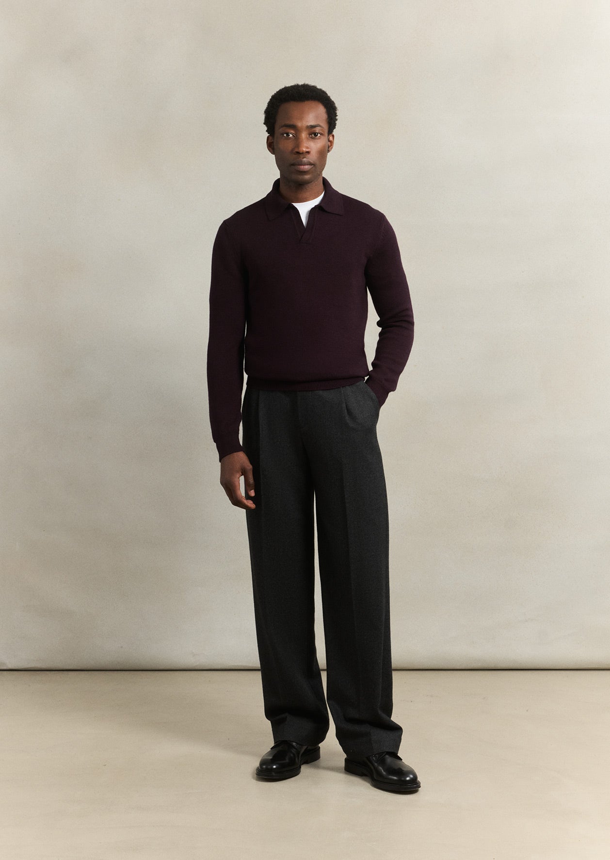 Knitted long sleeve polo