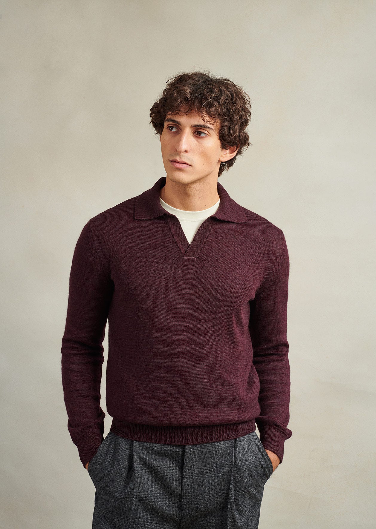 Knitted long sleeve polo