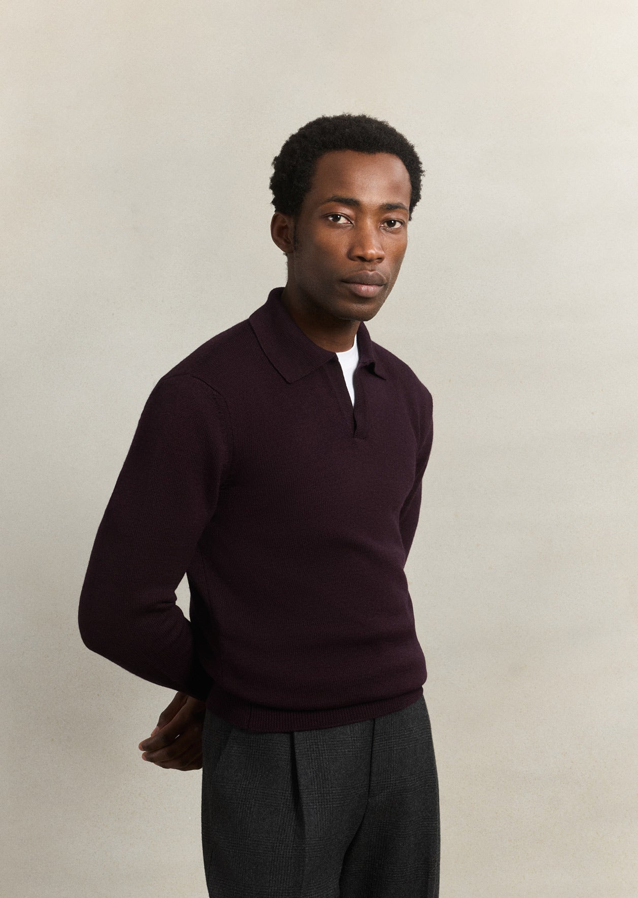 Knitted long sleeve polo