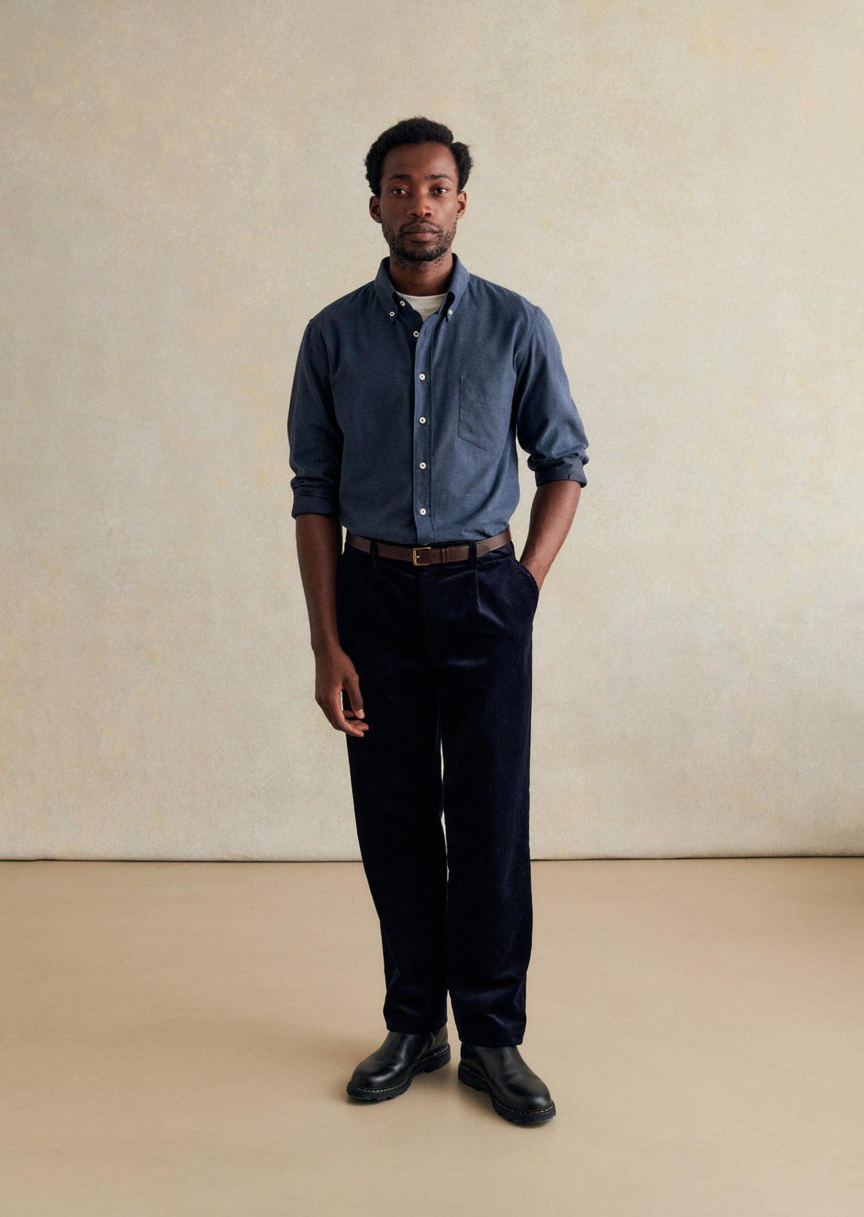 Blue chinos best sale black shirt