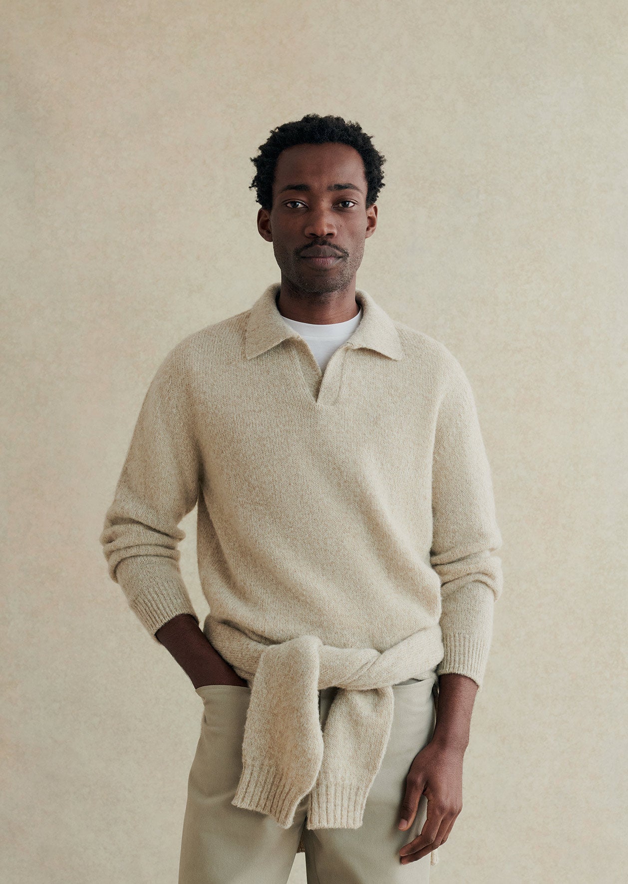 Knitted long sleeve polo