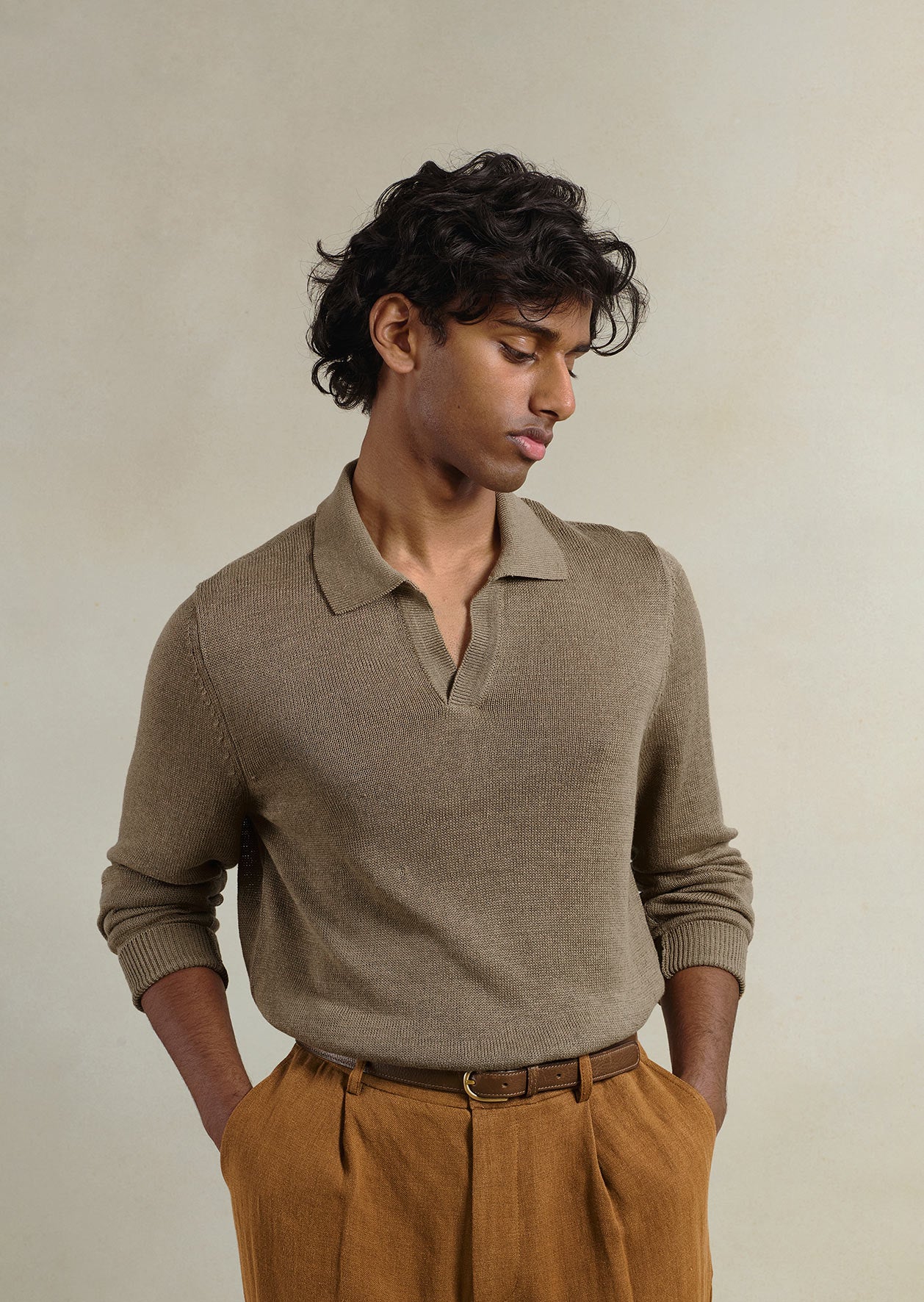 Knitted Long Sleeve Polo