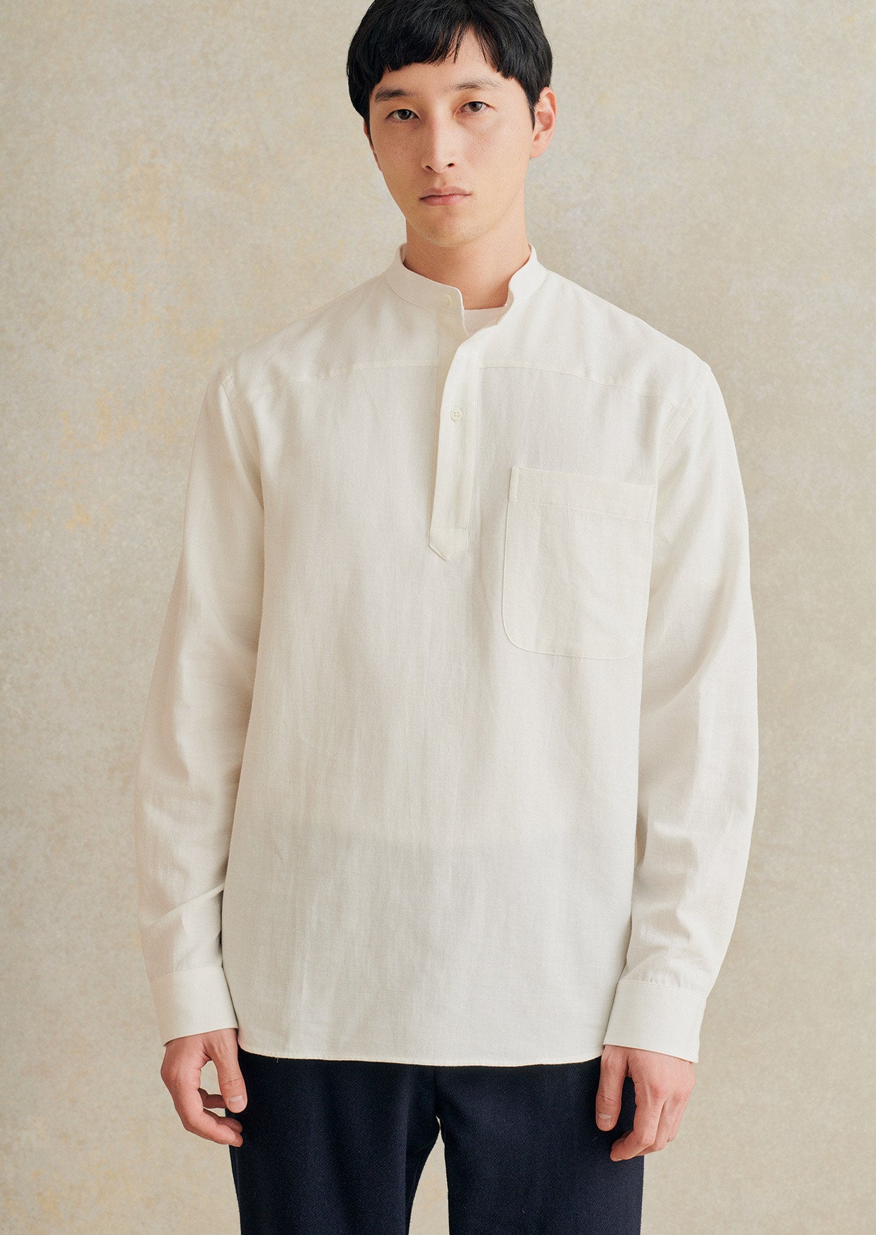de bonne facture Chemise Popover À Col Montant Cotton & Hemp Twill