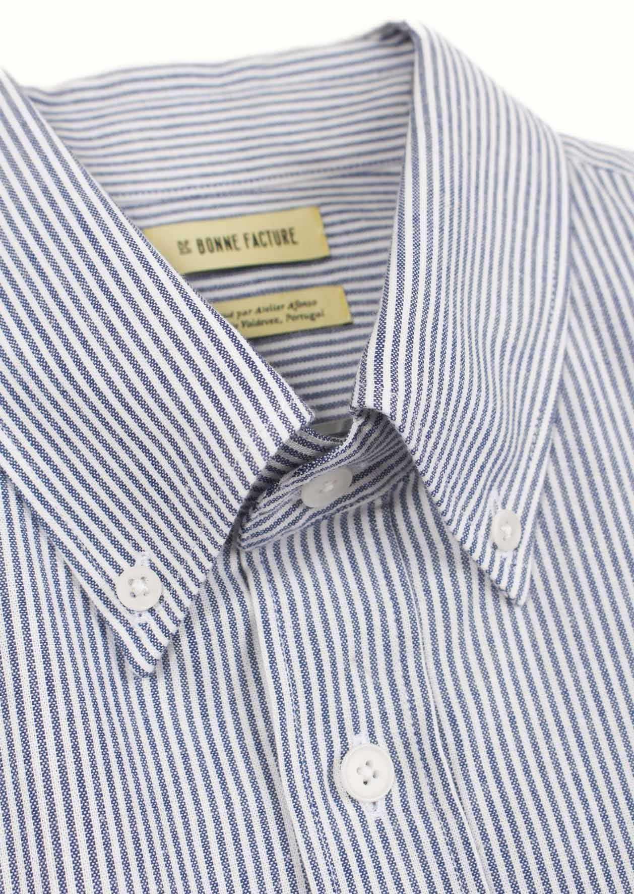 De Bonne Facture - Buttondown shirt - Striped cotton - White & blue