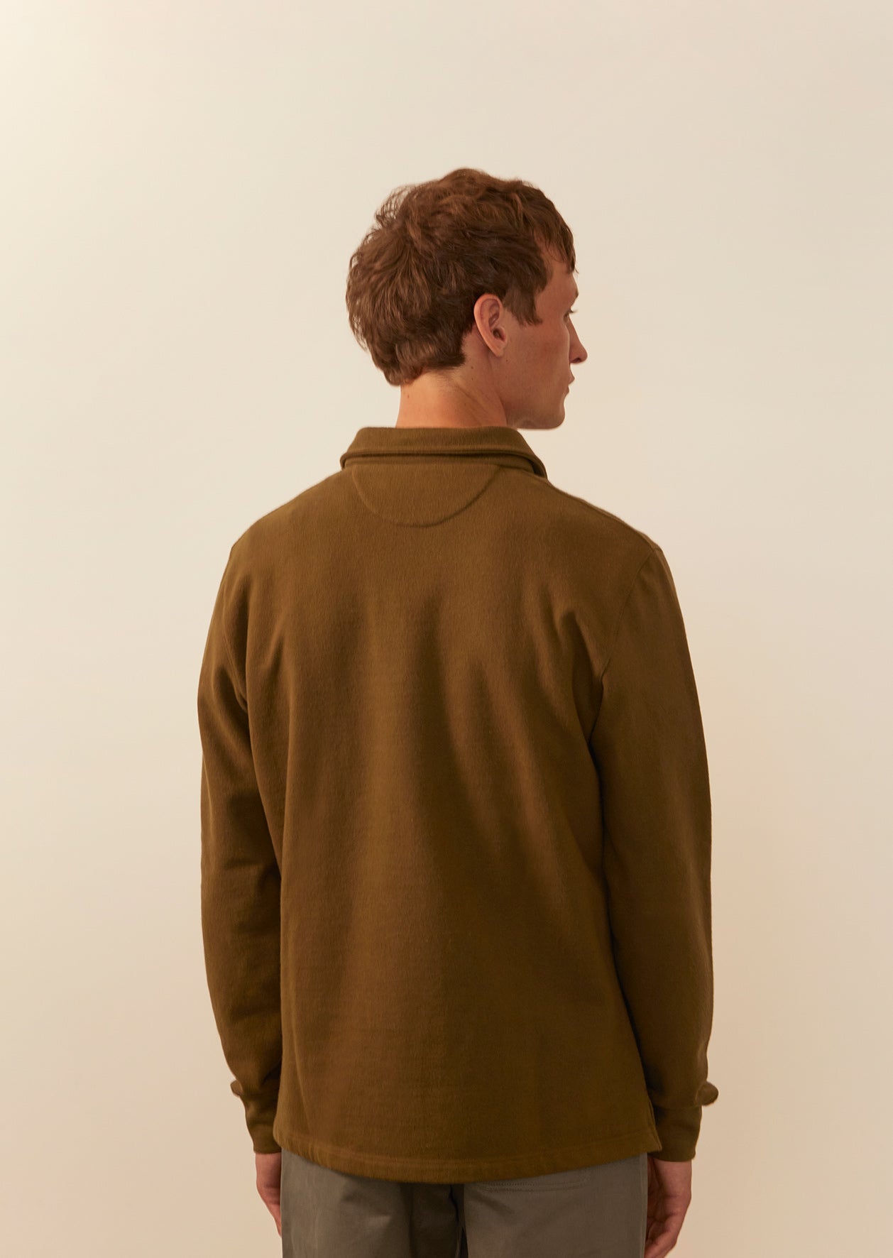 De Bonne Facture - Zipped Polo Sweater - Japanese Cotton Fleece - Olive