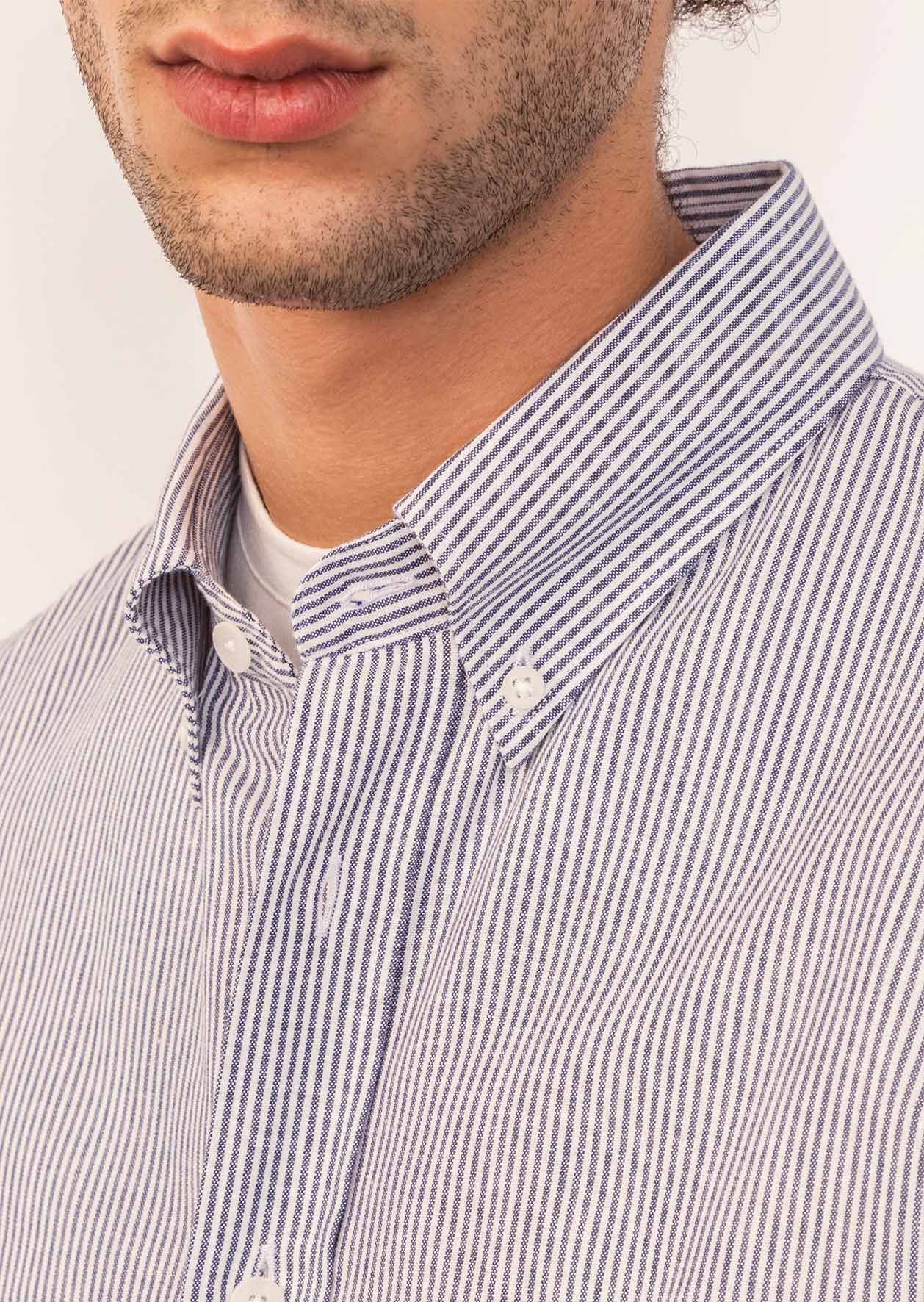 De Bonne Facture - Buttondown shirt - Striped cotton - White & blue